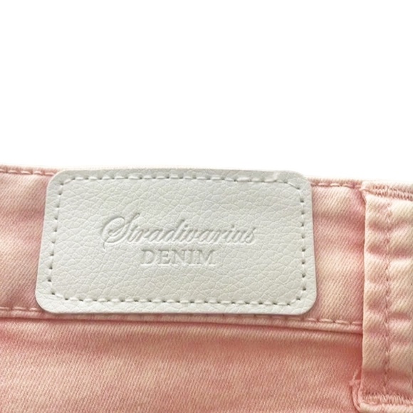 Stradivarius Jeans 5 Pocket Factory Faded Slim Skinny Salmon Pink High Waist - Picture 13 of 16